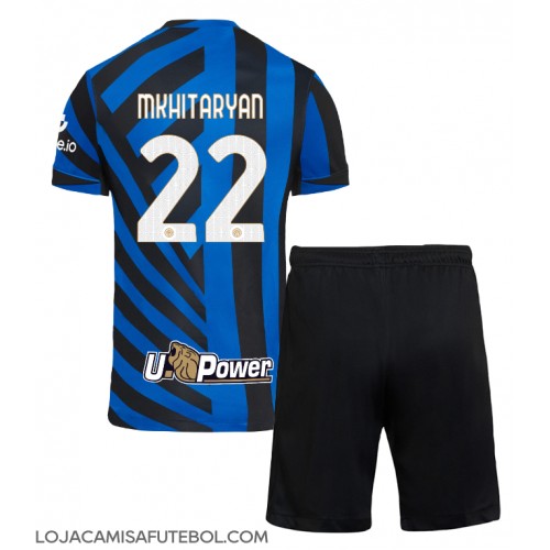 Camisa de Futebol Inter Milan Henrikh Mkhitaryan #22 Equipamento Principal Infantil 2024-25 Manga Curta (+ Calças curtas)